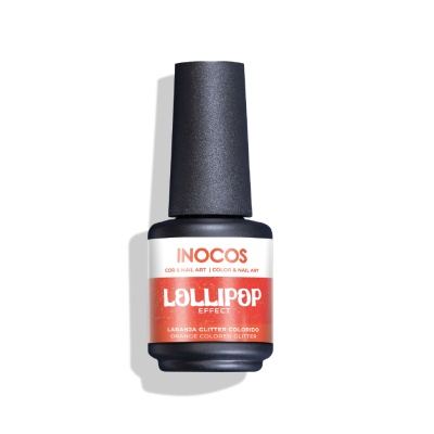 Verniz Gel INOCOS Efeito Lollipop Laranja Glitter Colorido