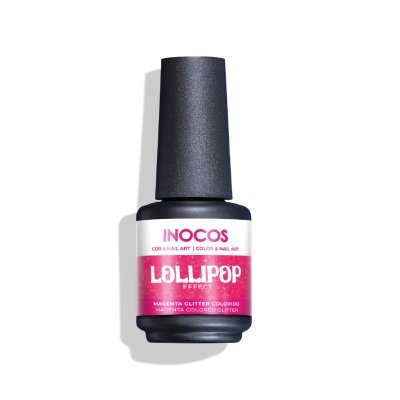 Verniz Gel INOCOS Efeito Lollipop Magenta Glitter Colorido