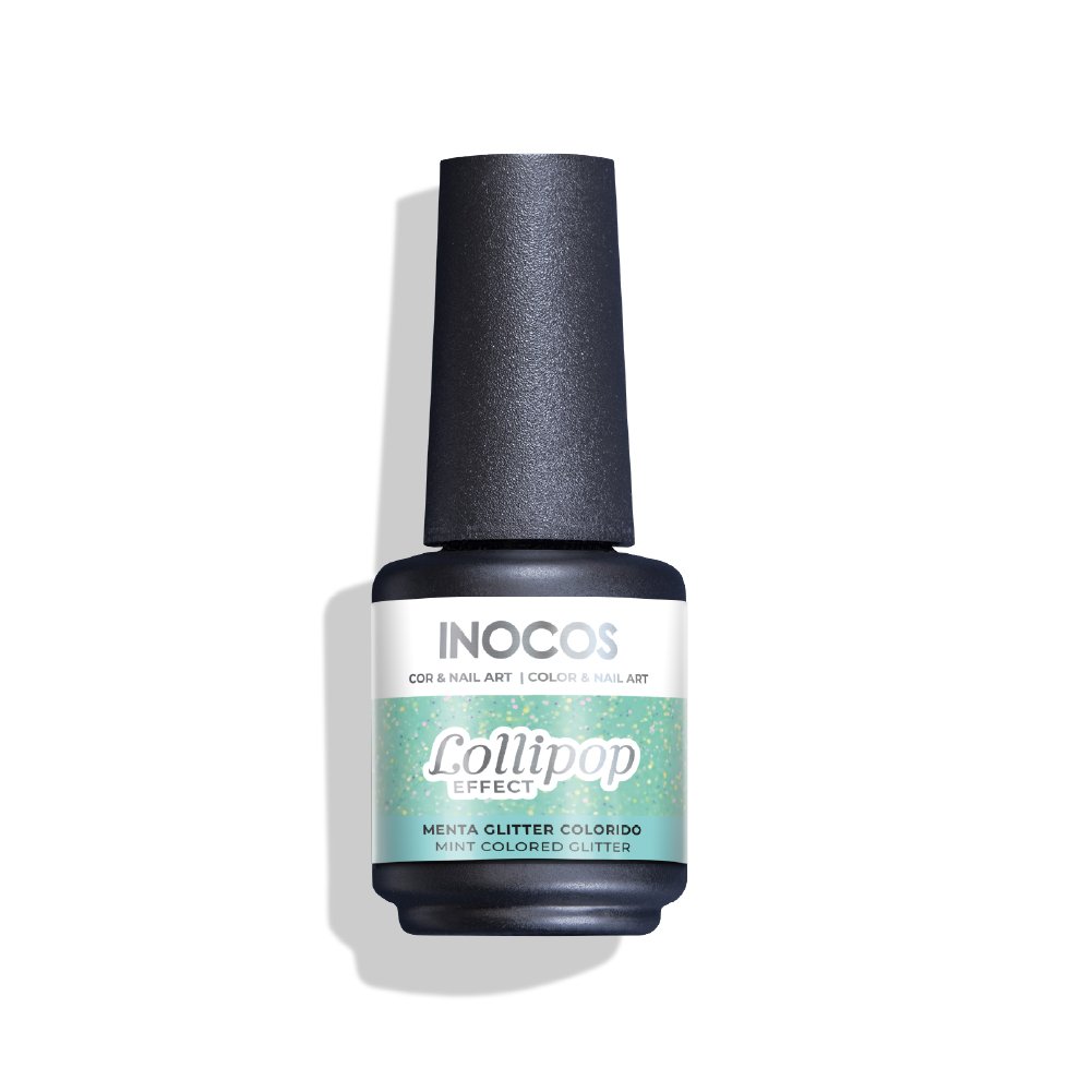Verniz Gel INOCOS Efeito Lollipop Menta Glitter Colorido