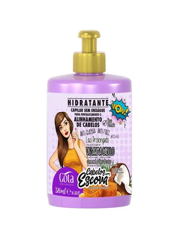 Gota Dourada Creme Pentear Fortalecimento Cabelos com Escova 320ml